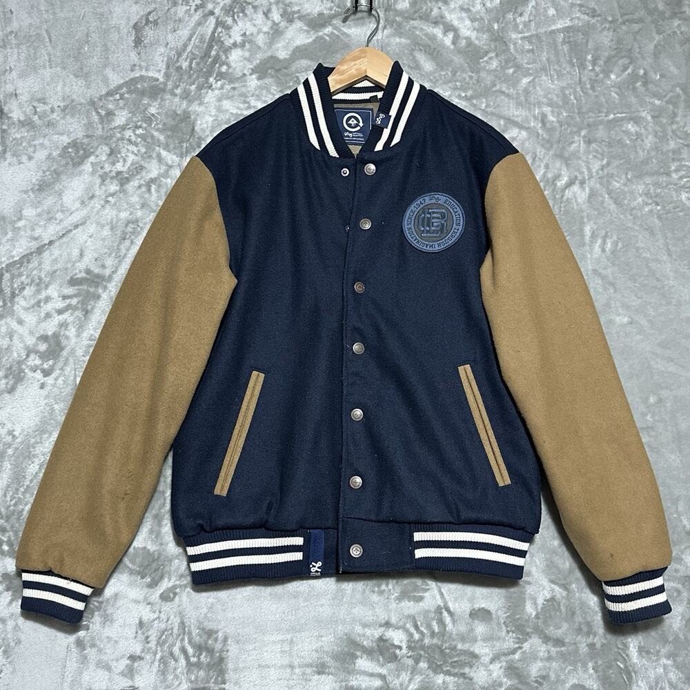 LRG Lifted Research Group Varsity Bomber Jacket Mens Size‎ S Blue Quilted Retro